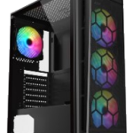 SHARX RAZORFIN  ARGB - ATX PC Case With Front Mesh Panel, 4 x 120mm Pre-Installed Fans Model R-200, Black