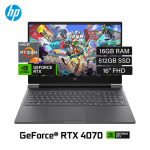 HP Gaming Laptop 16-S1023DX, Ryzen 7-8845Hs, RTX 4070, 16GB RAM, 512GB SSD Storage, 16.1" FHD, Win 11